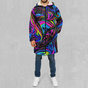 Psychedelic Waves Zip Up Cloak (White Fur)