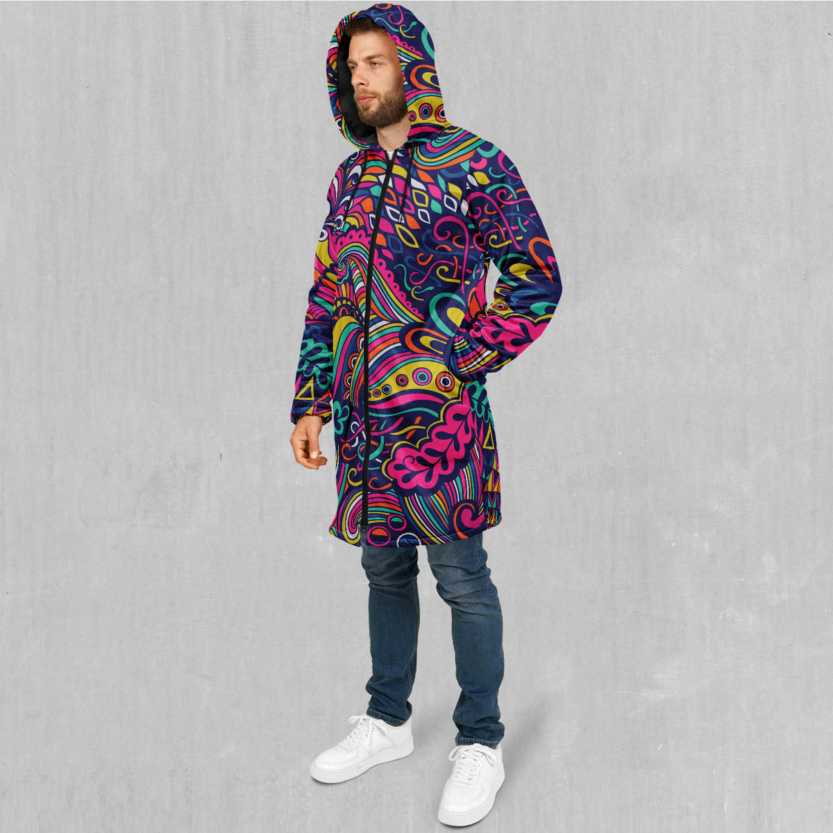 Psychotropic Zip Up Cloak (Black Fur)