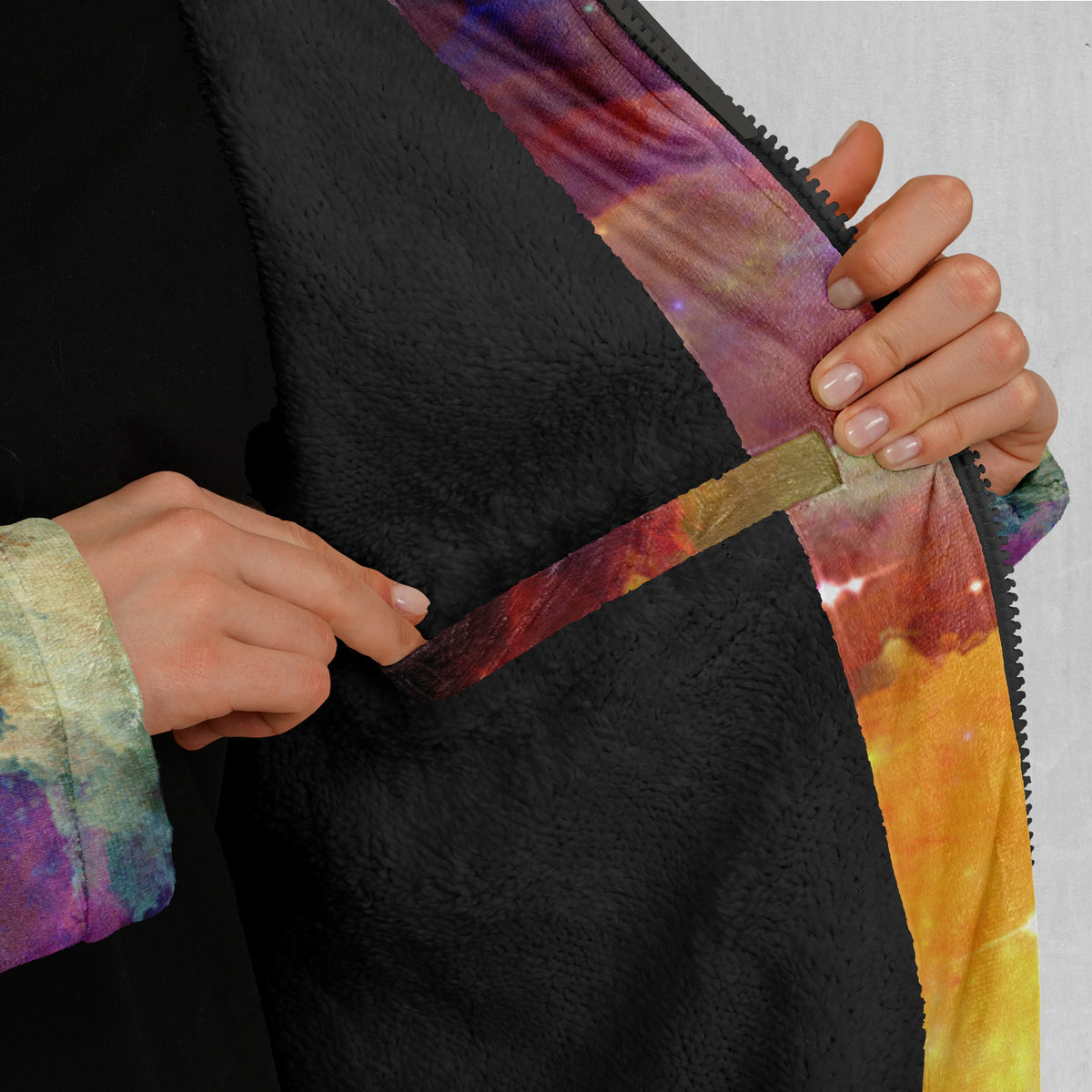 Rainbow Galaxy Zip Up Cloak (Black Fur)