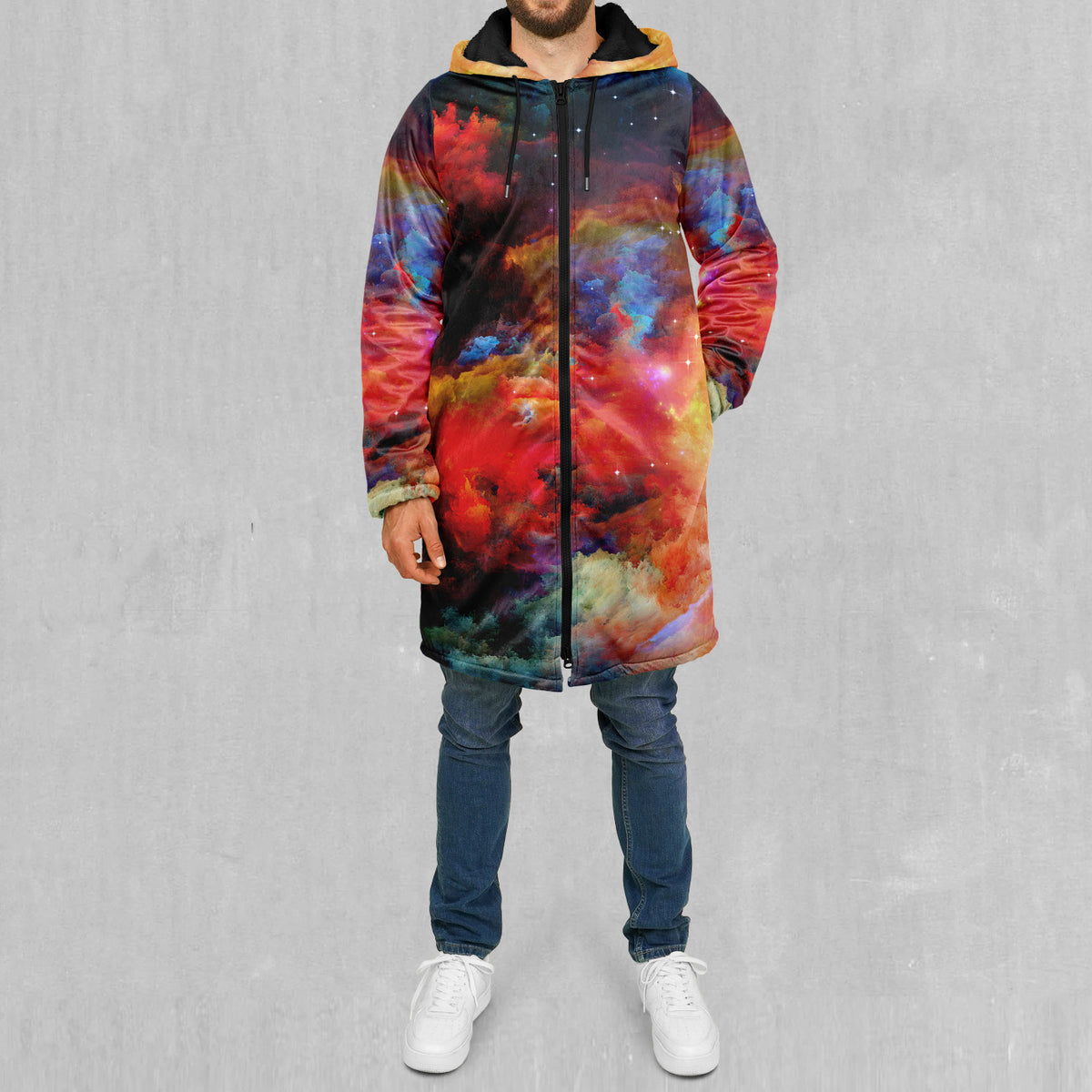 Rainbow Galaxy Zip Up Cloak (Black Fur)