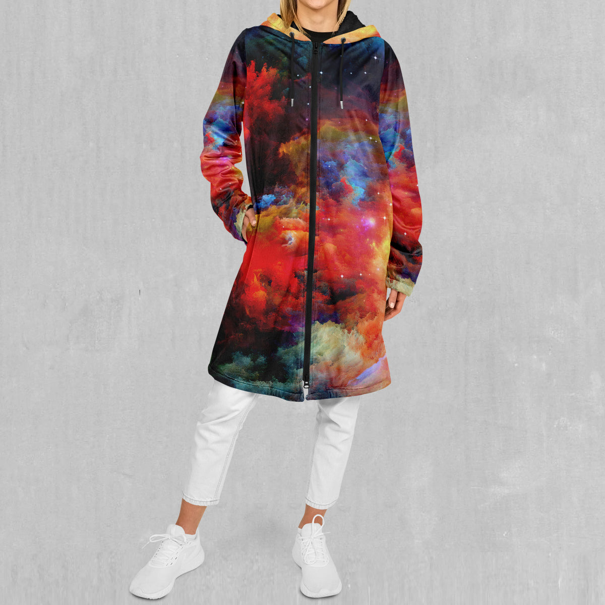 Rainbow Galaxy Zip Up Cloak (Black Fur)