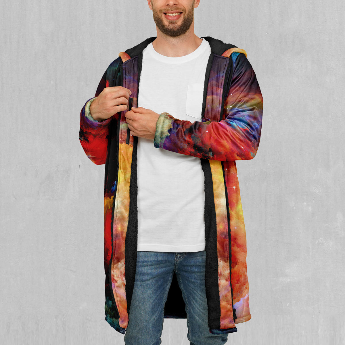 Rainbow Galaxy Zip Up Cloak (Black Fur)