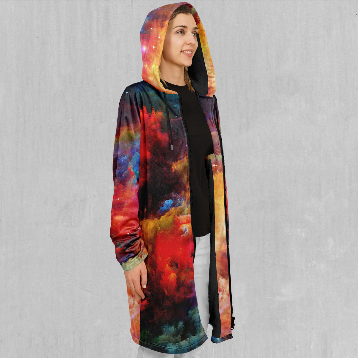 Rainbow Galaxy Zip Up Cloak (Black Fur)
