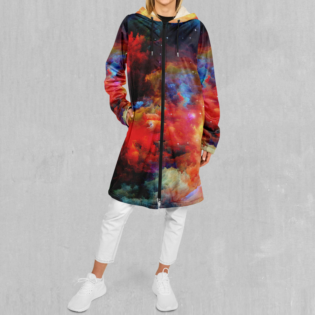 Rainbow Galaxy Zip Up Cloak (White Fur)