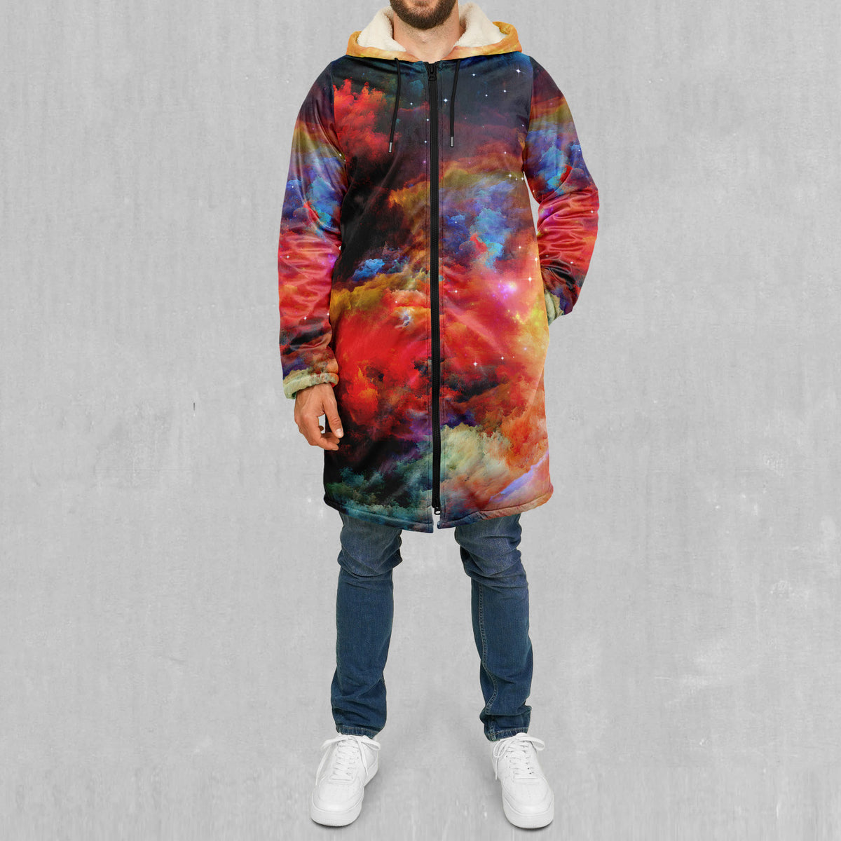 Rainbow Galaxy Zip Up Cloak (White Fur)
