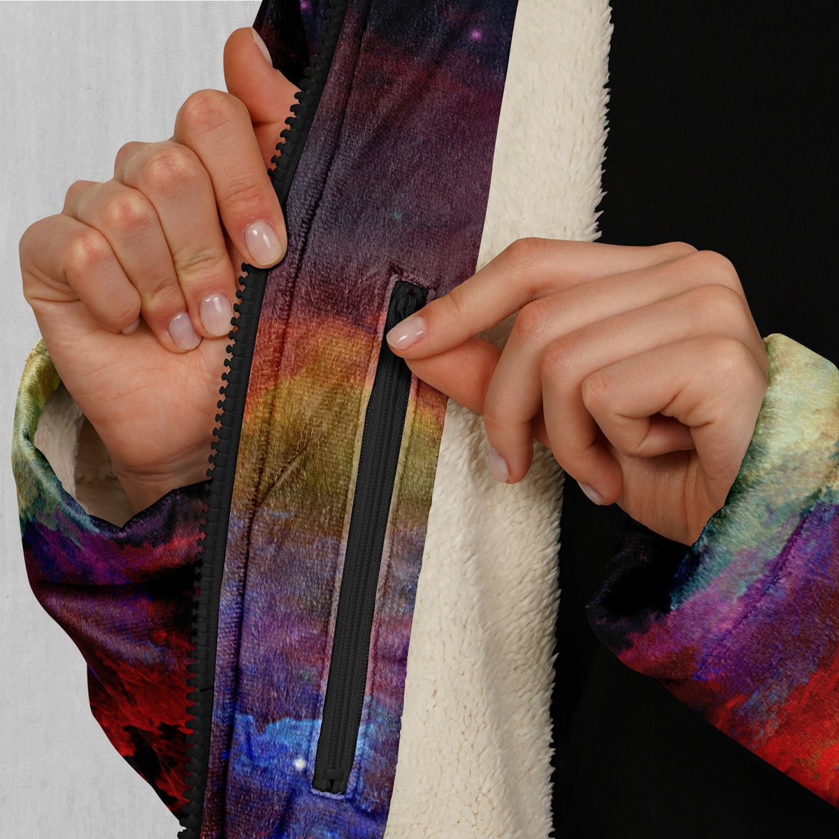 Rainbow Galaxy Zip Up Cloak (White Fur)