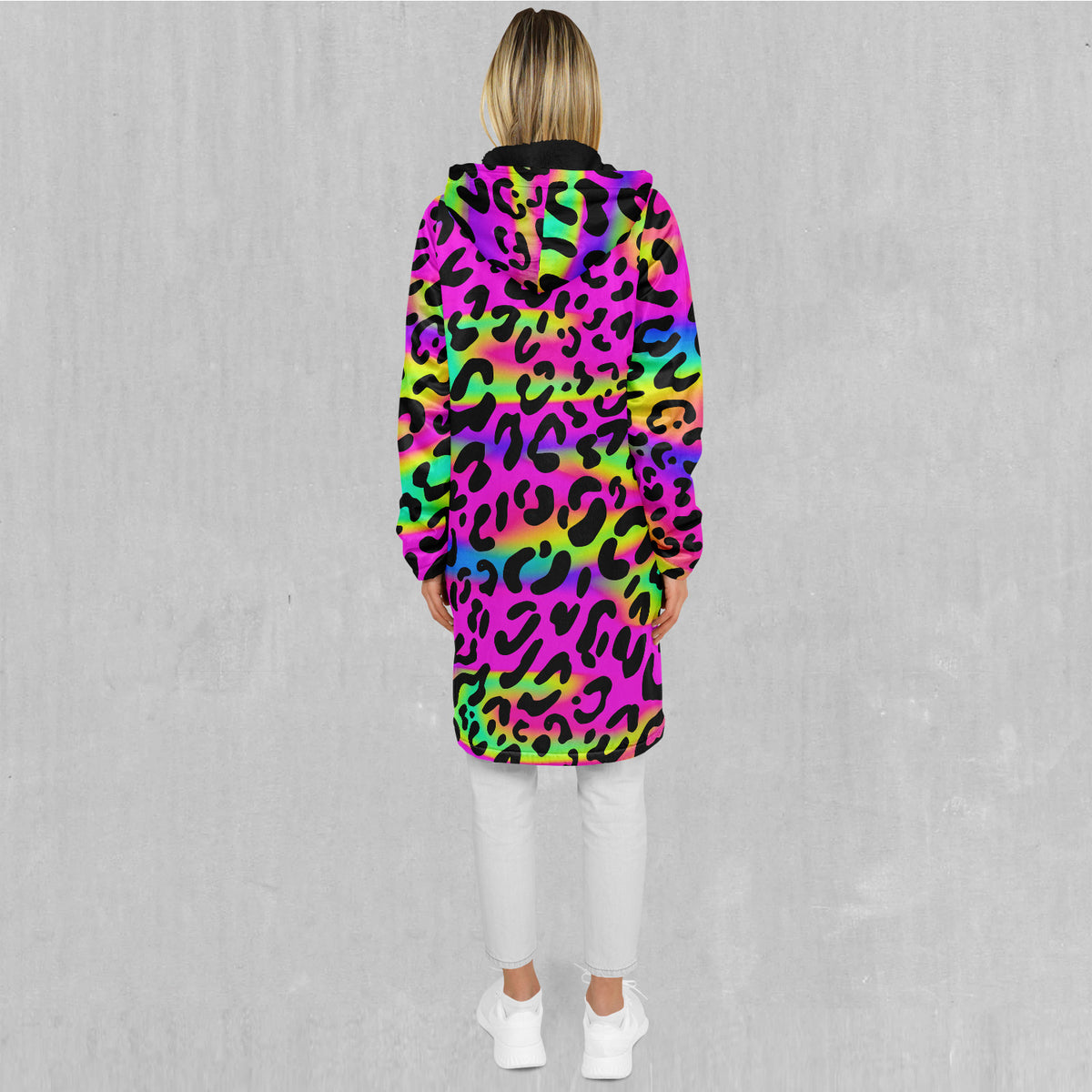 Rave Leopard Zip Up Cloak (Black Fur)