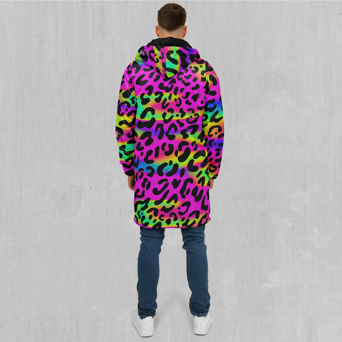 Rave Leopard Zip Up Cloak (Black Fur)
