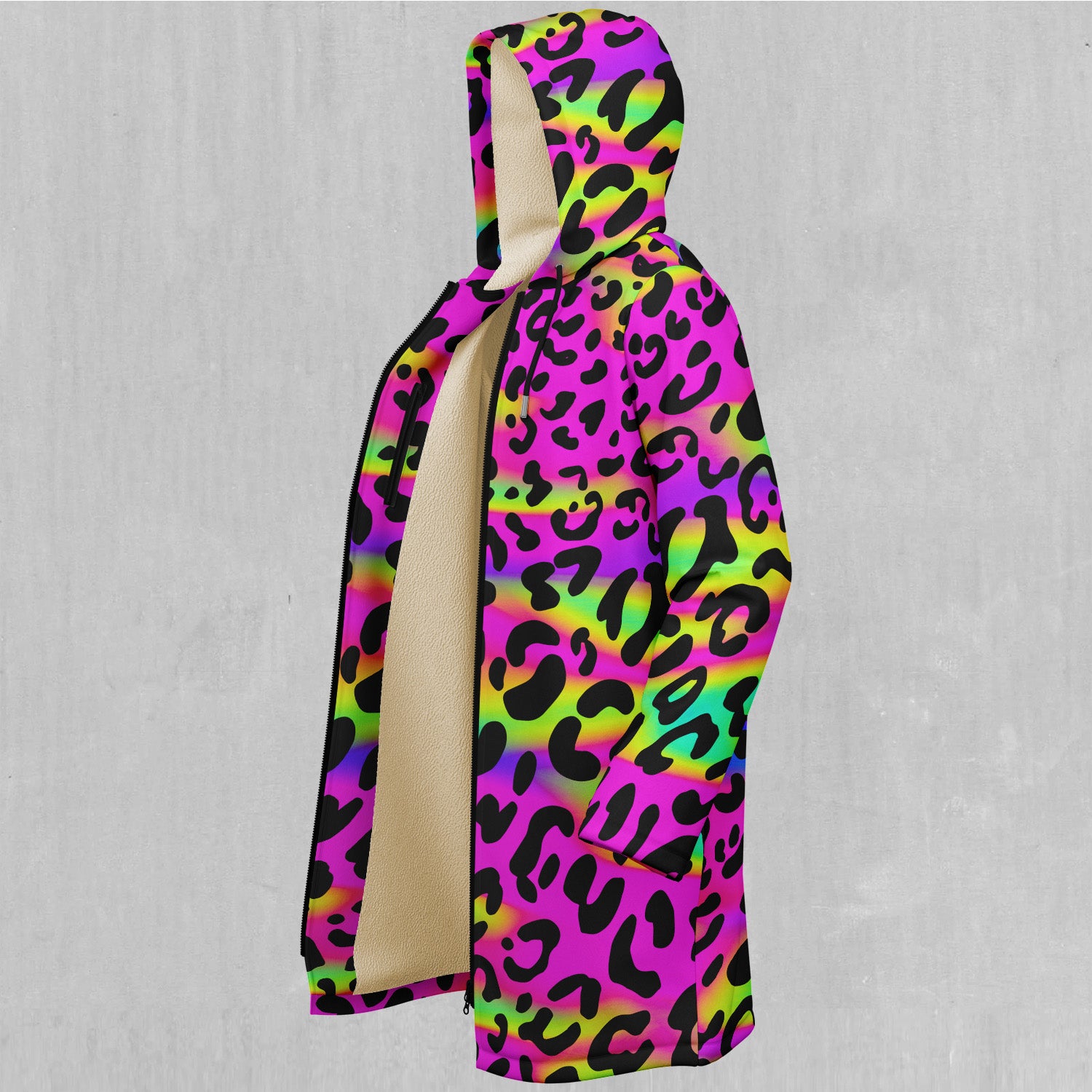 Rave Leopard Zip Up Cloak (White Fur)