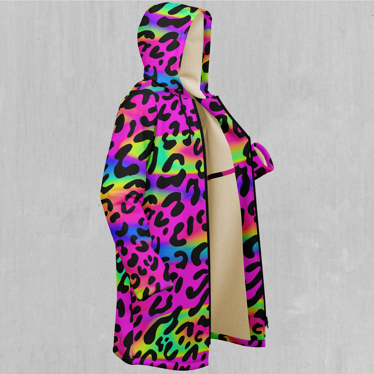 Rave Leopard Zip Up Cloak (White Fur)