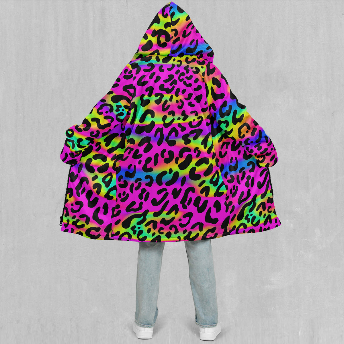 Rave Leopard Zip Up Cloak (White Fur)