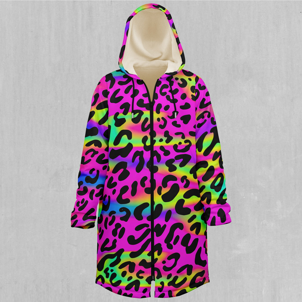 Rave Leopard Zip Up Cloak (White Fur)