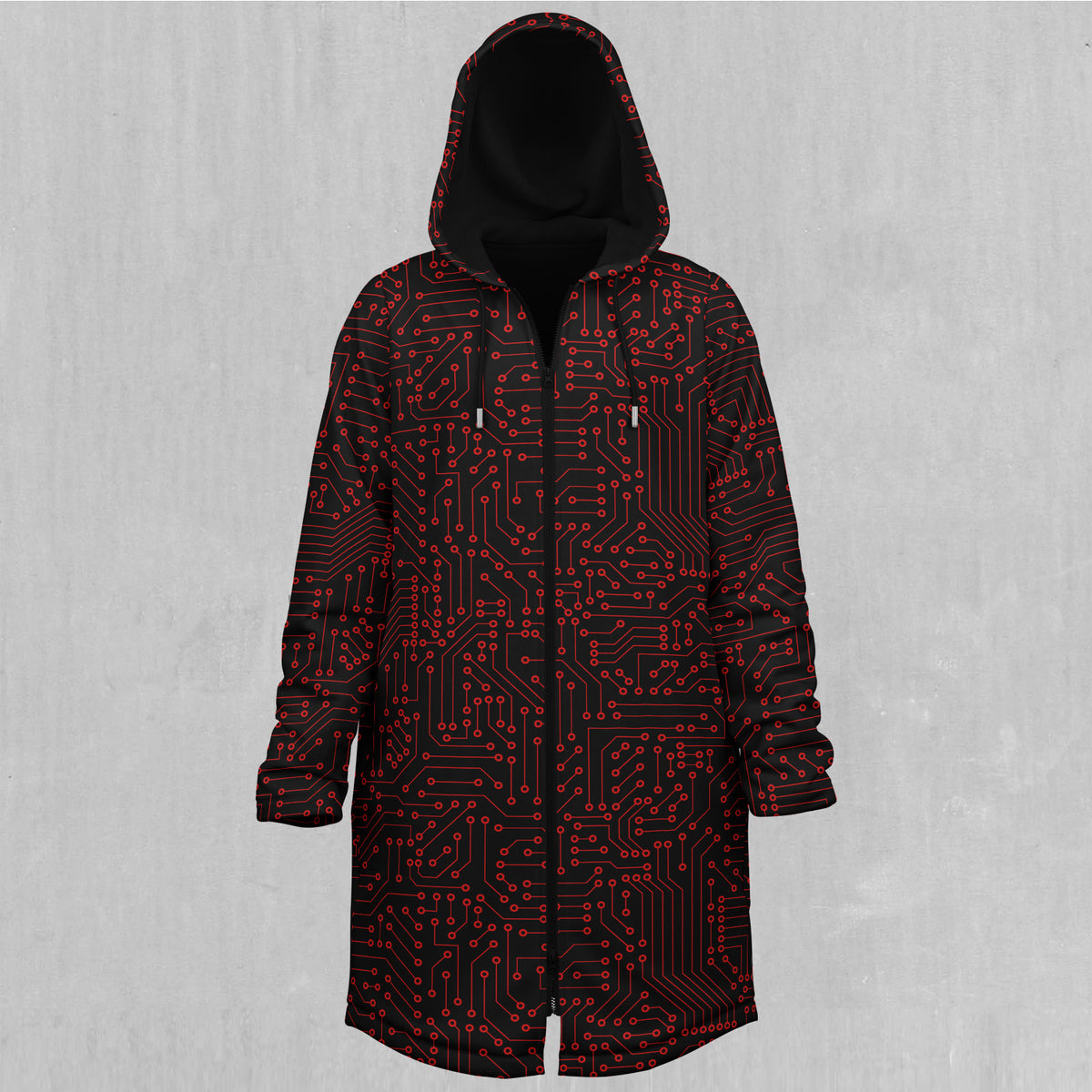 Red Cybernetic Zip Up Cloak (Black Fur)