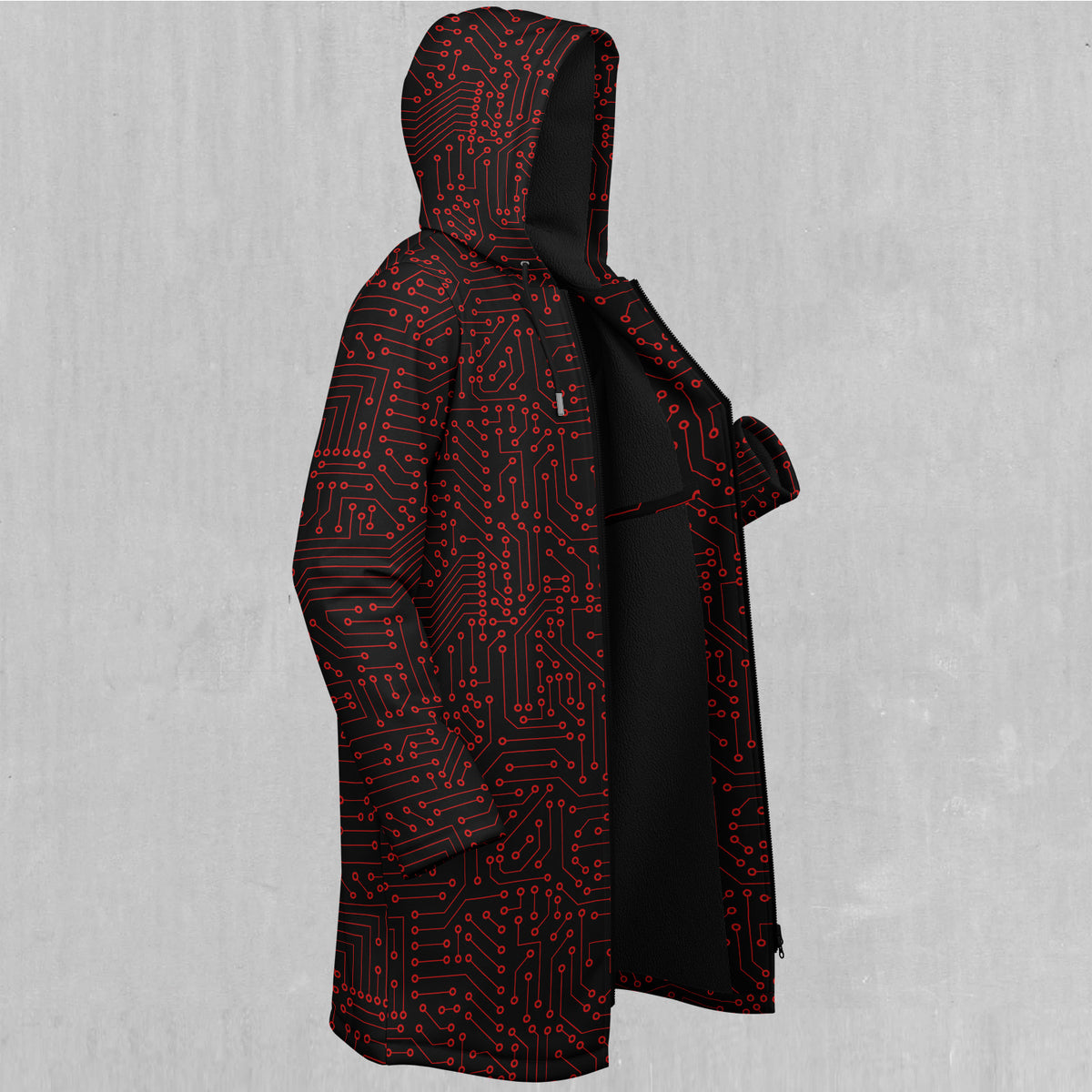 Red Cybernetic Zip Up Cloak (Black Fur)