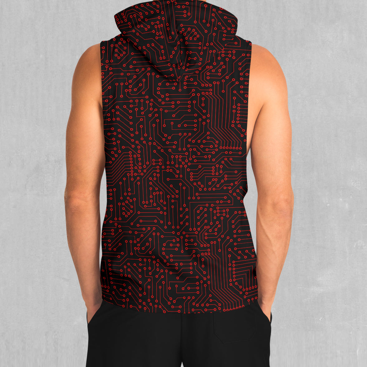 Red Cybernetic Sleeveless Hoodie