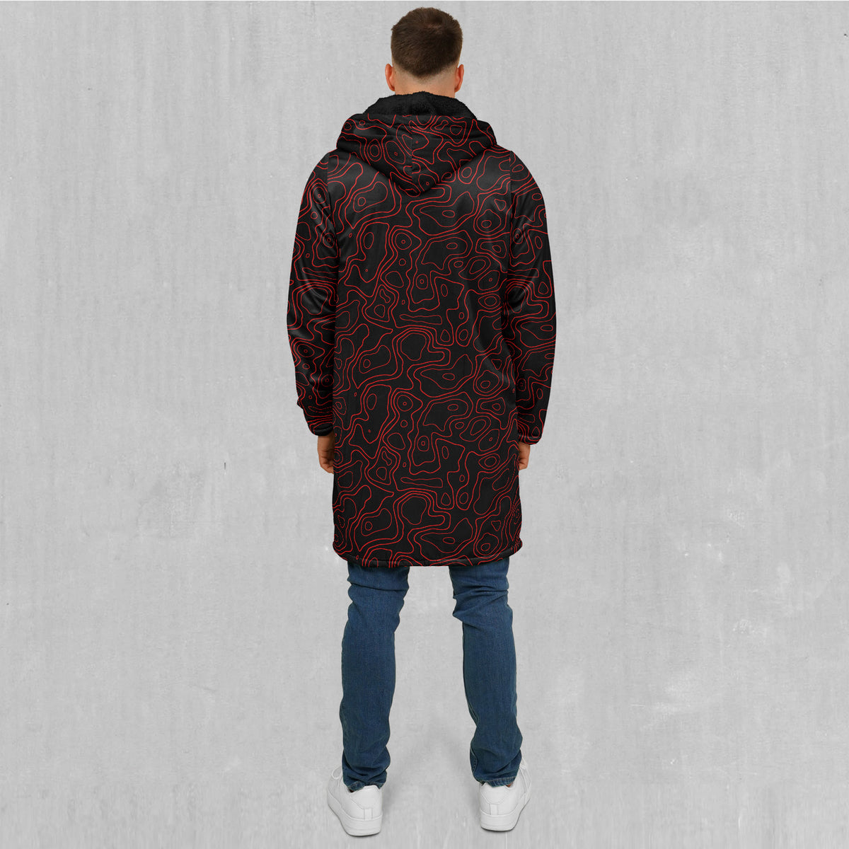 Red Topographic Zip Up Cloak (Black Fur)