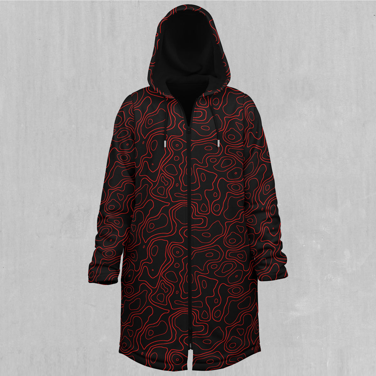 Red Topographic Zip Up Cloak (Black Fur)
