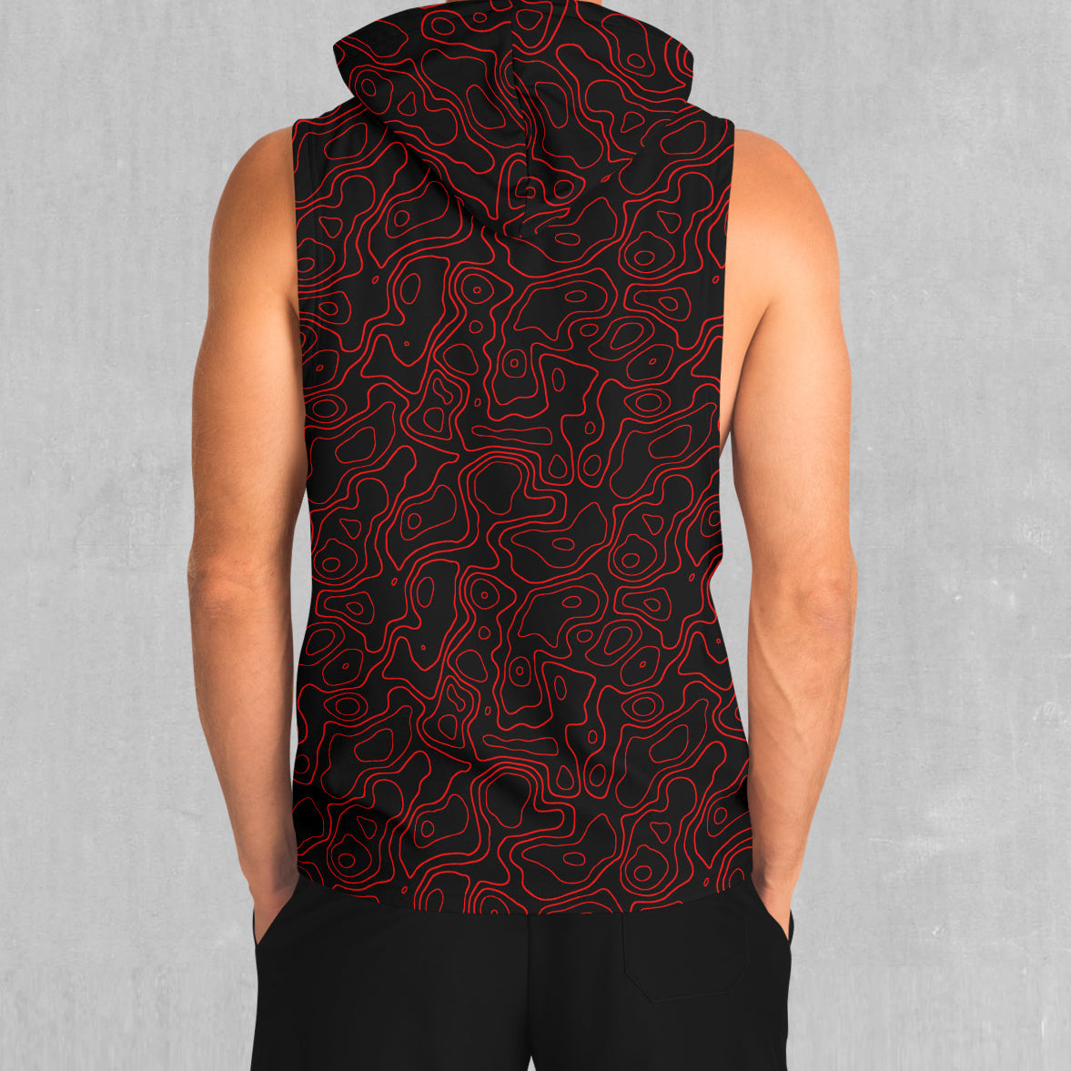 Red Topographic Sleeveless Hoodie