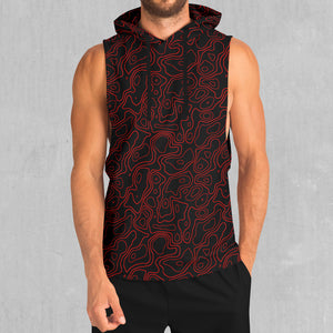 Red Topographic Sleeveless Hoodie