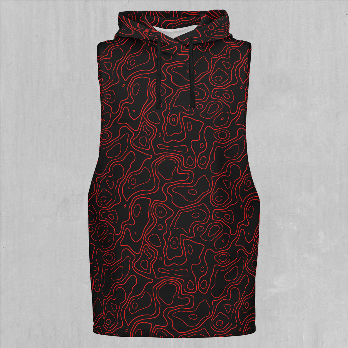 Red Topographic Sleeveless Hoodie