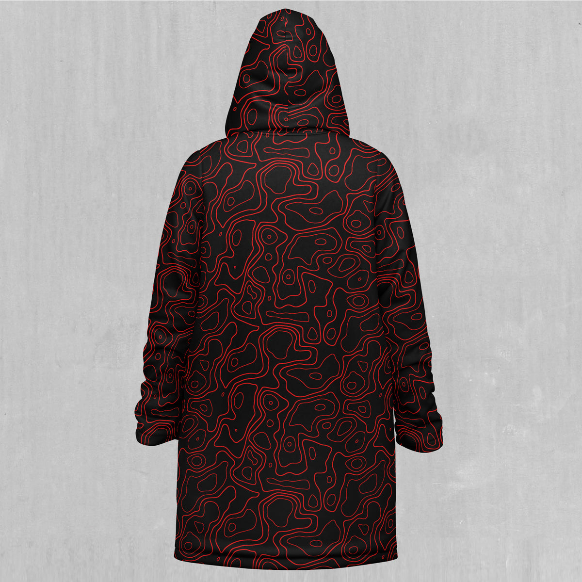 Red Topographic Zip Up Cloak (White Fur)