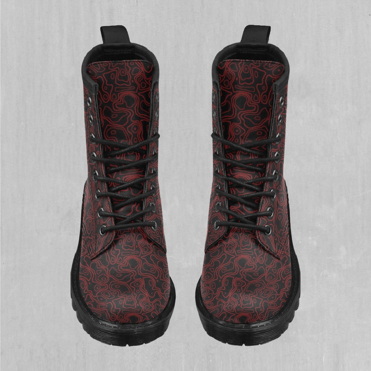 Red Topographic Women's Lace Up Boots