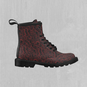 Red Topographic Women's Lace Up Boots
