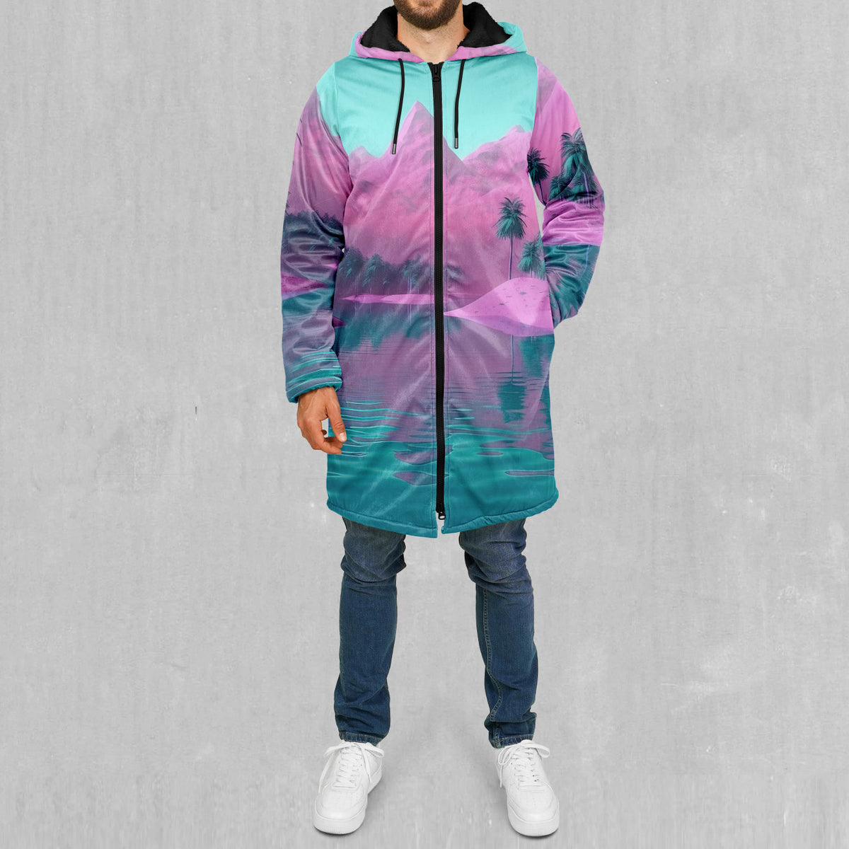 River of Bliss Zip Up Cloak (Black Fur)