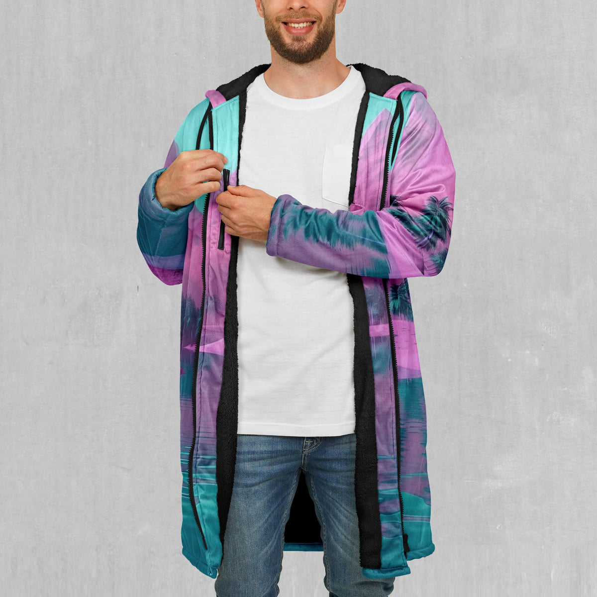 River of Bliss Zip Up Cloak (Black Fur)