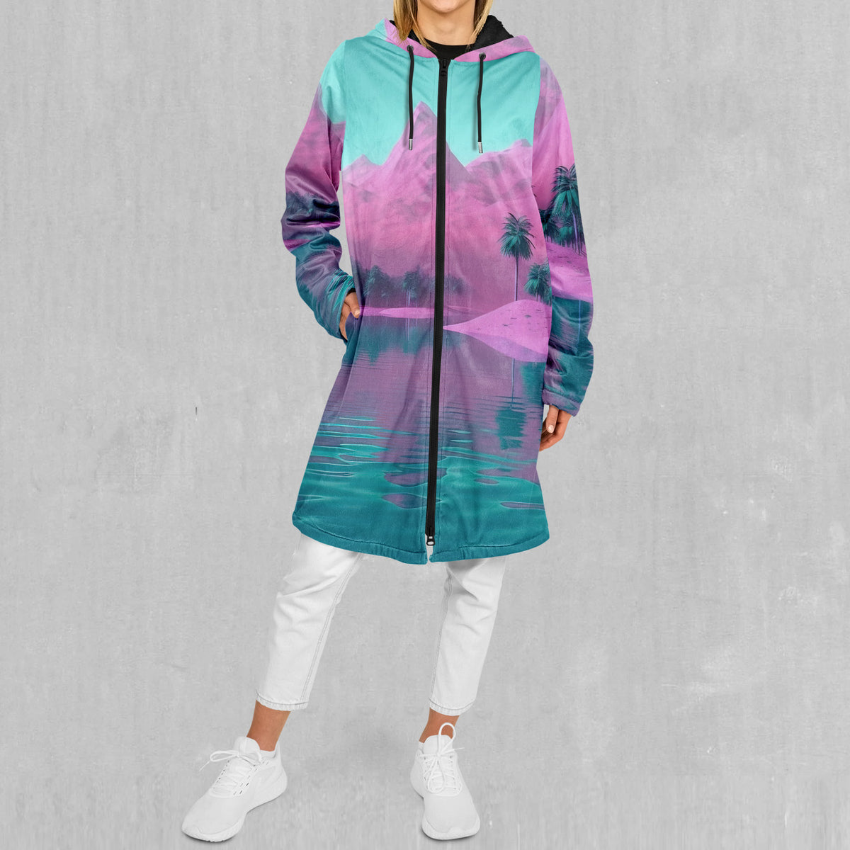 River of Bliss Zip Up Cloak (Black Fur)