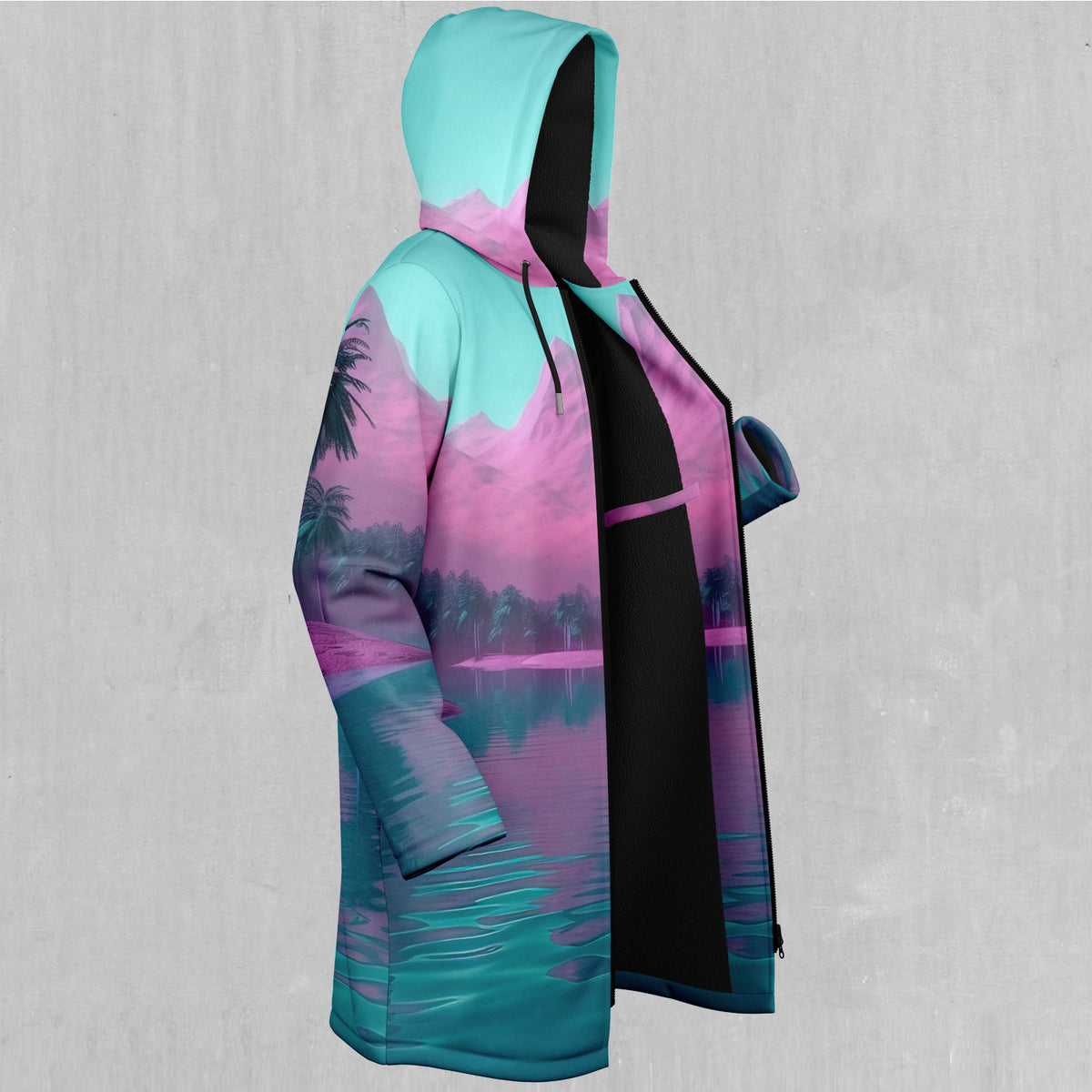 River of Bliss Zip Up Cloak (Black Fur)