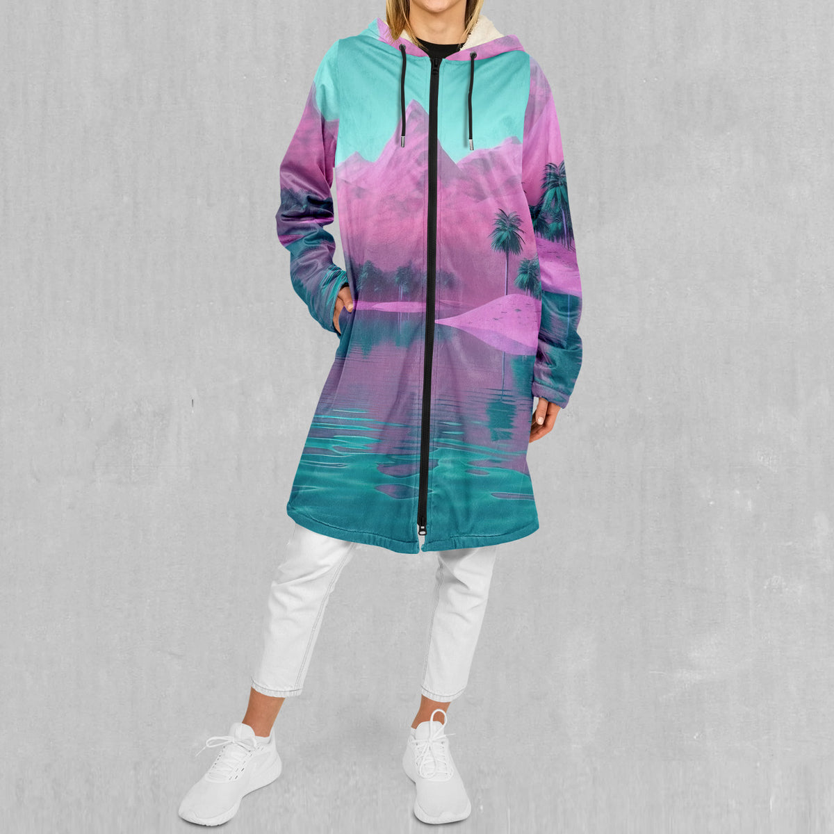 River of Bliss Zip Up Cloak (White Fur)