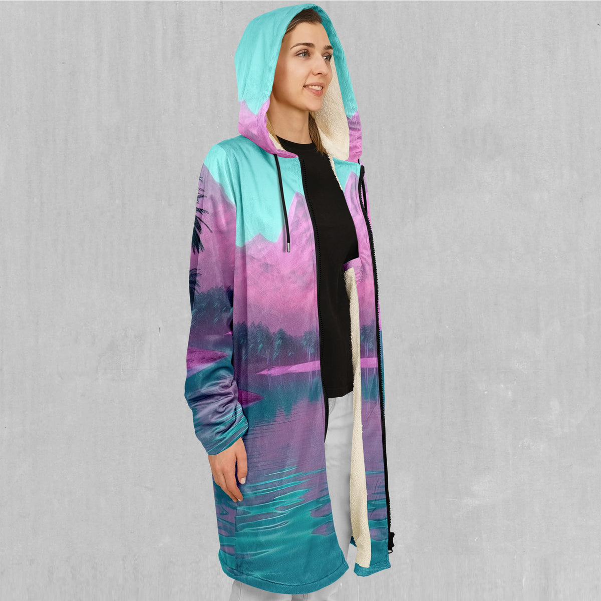 River of Bliss Zip Up Cloak (White Fur)