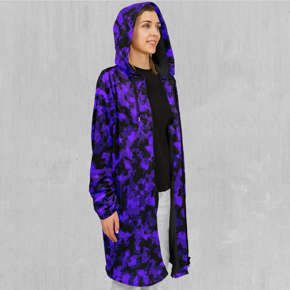 Royalty Purple Camo Zip Up Cloak (Black Fur)