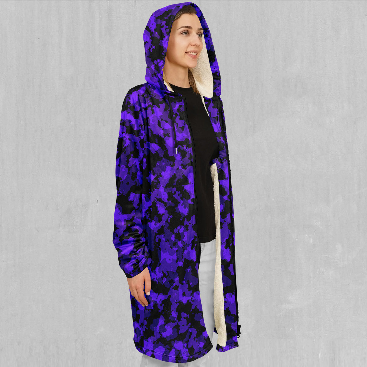 Royalty Purple Camo Zip Up Cloak (White Fur)