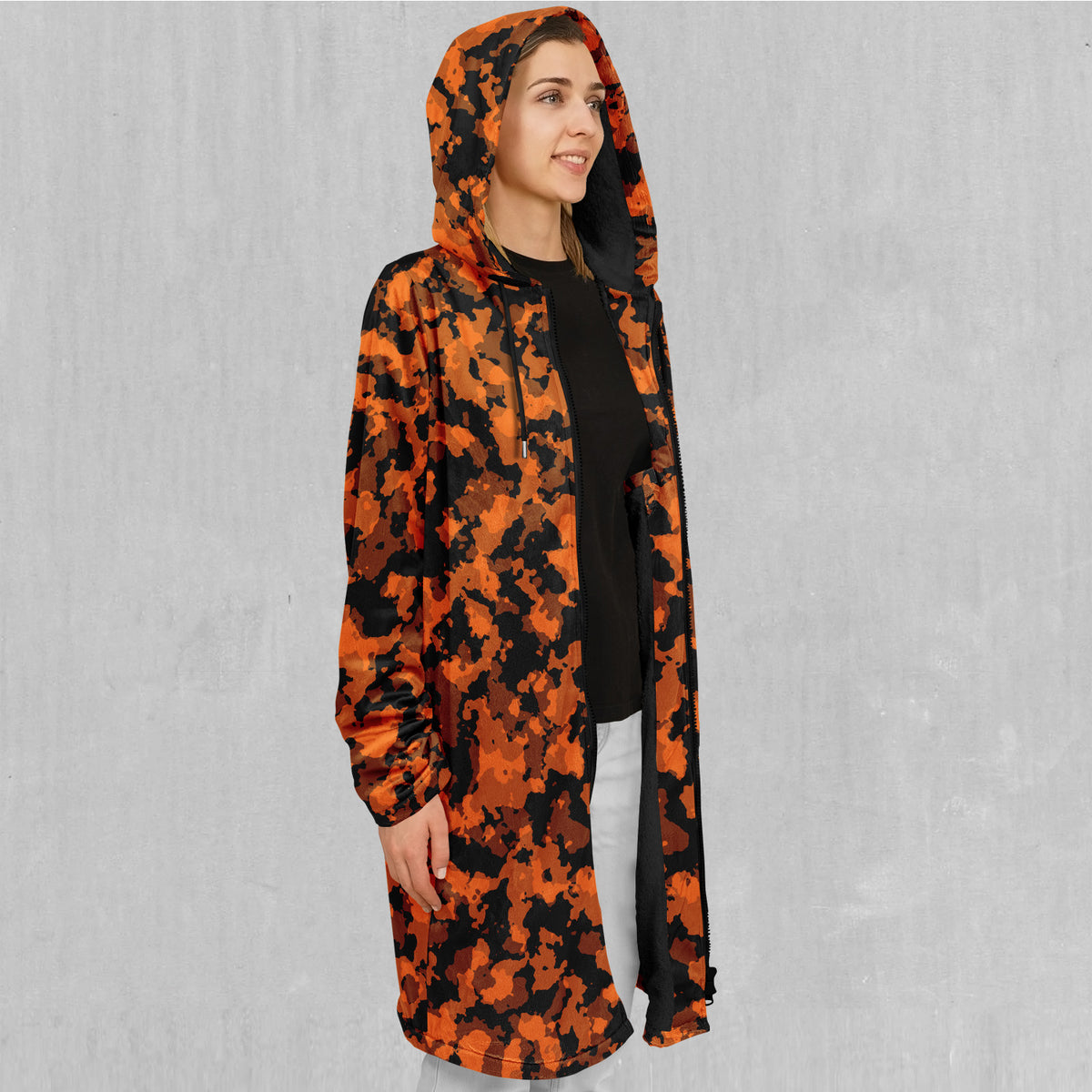 Savage Orange Camo Zip Up Cloak (Black Fur)
