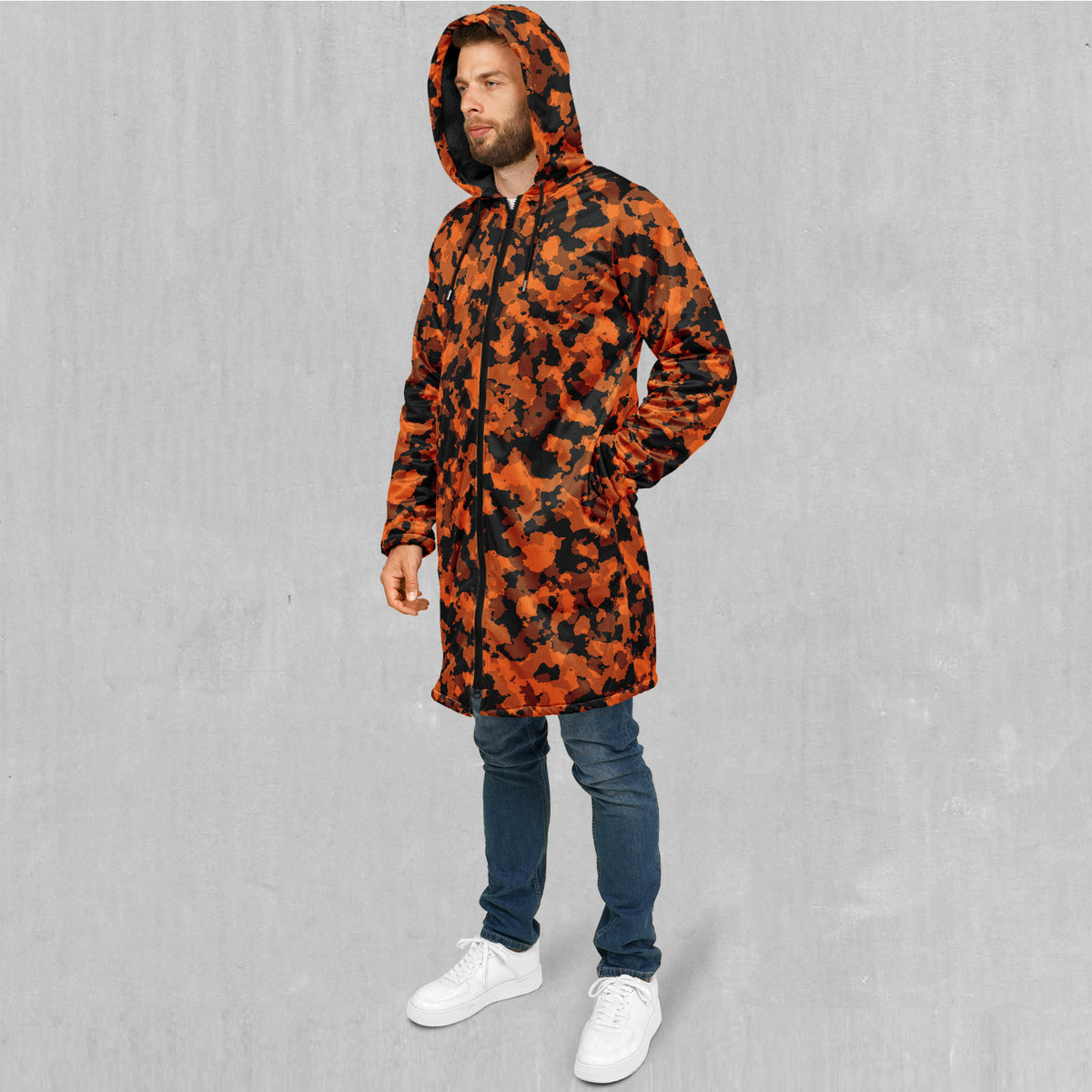 Savage Orange Camo Zip Up Cloak (Black Fur)