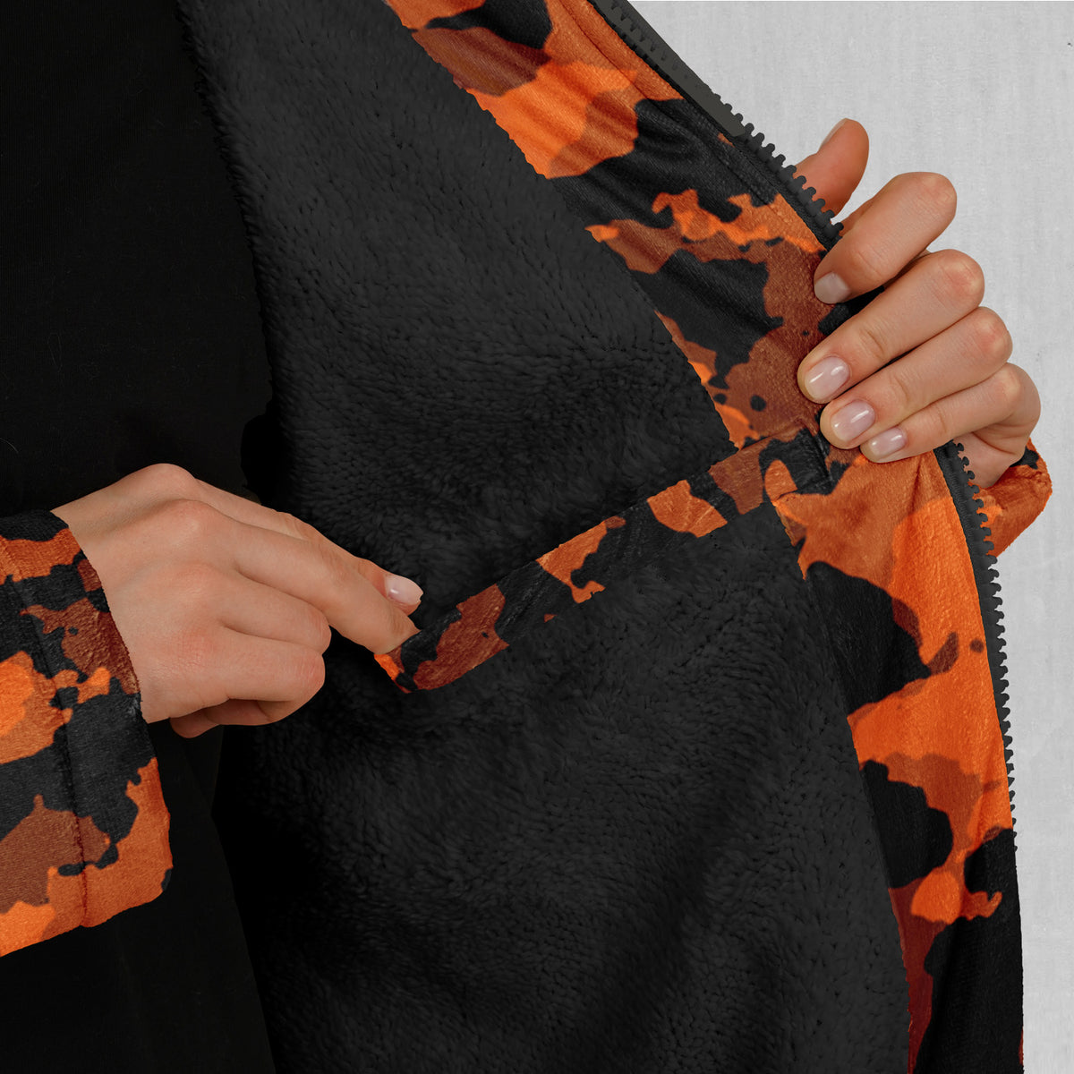 Savage Orange Camo Zip Up Cloak (Black Fur)