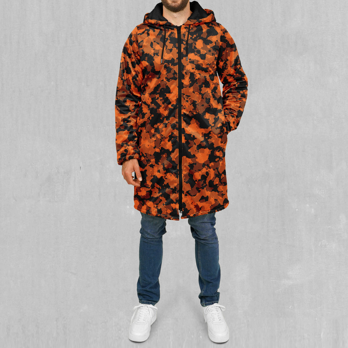 Savage Orange Camo Zip Up Cloak (Black Fur)
