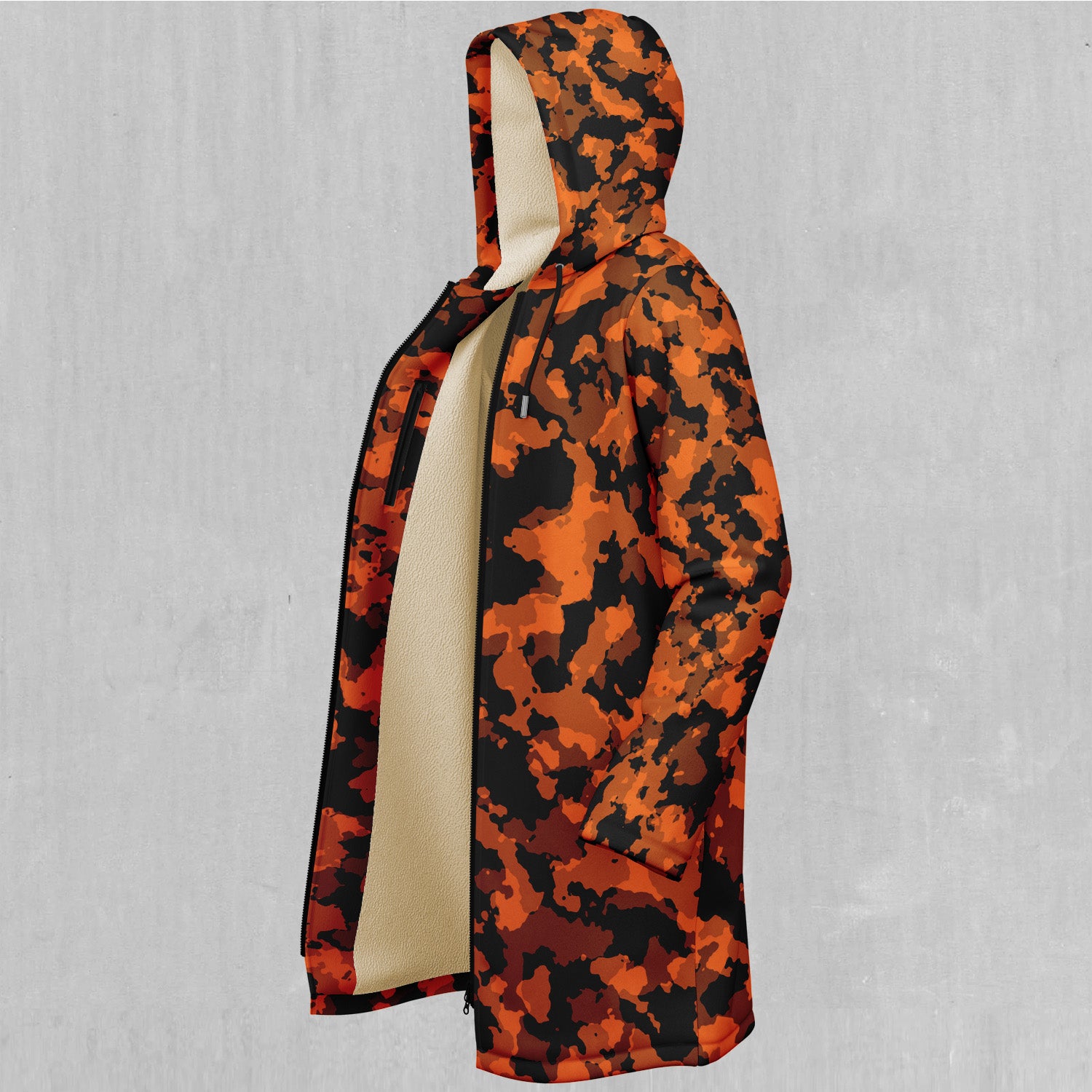 Savage Orange Camo Zip Up Cloak (White Fur)