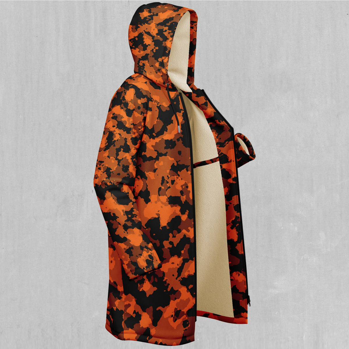 Savage Orange Camo Zip Up Cloak (White Fur)
