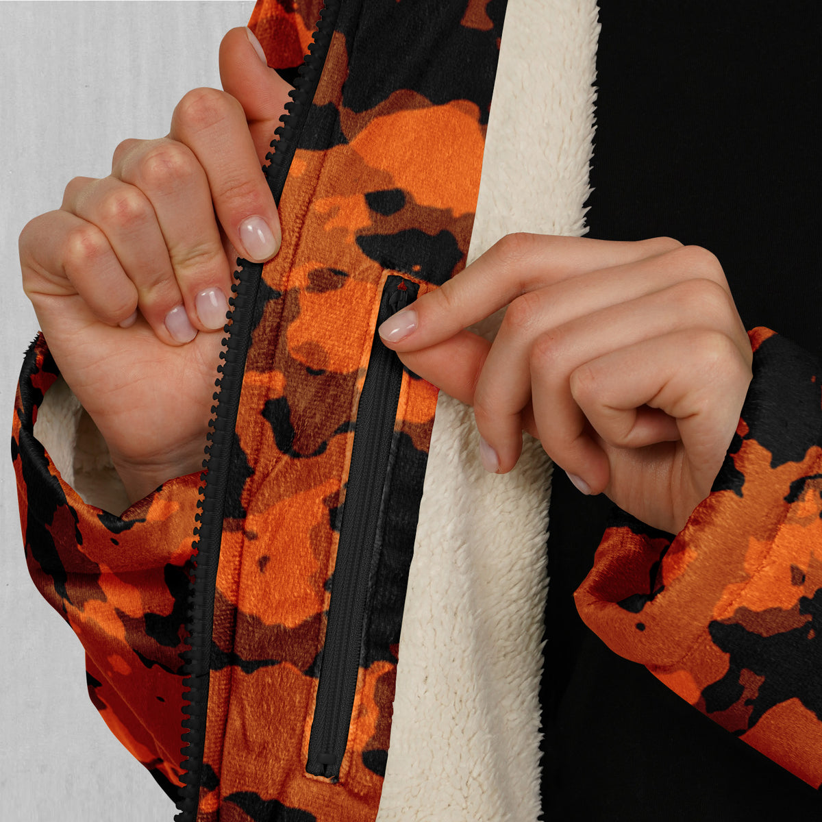 Savage Orange Camo Zip Up Cloak (White Fur)