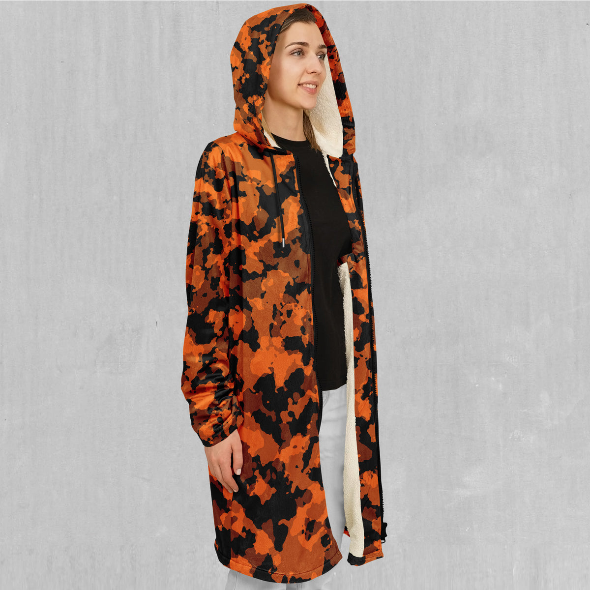 Savage Orange Camo Zip Up Cloak (White Fur)