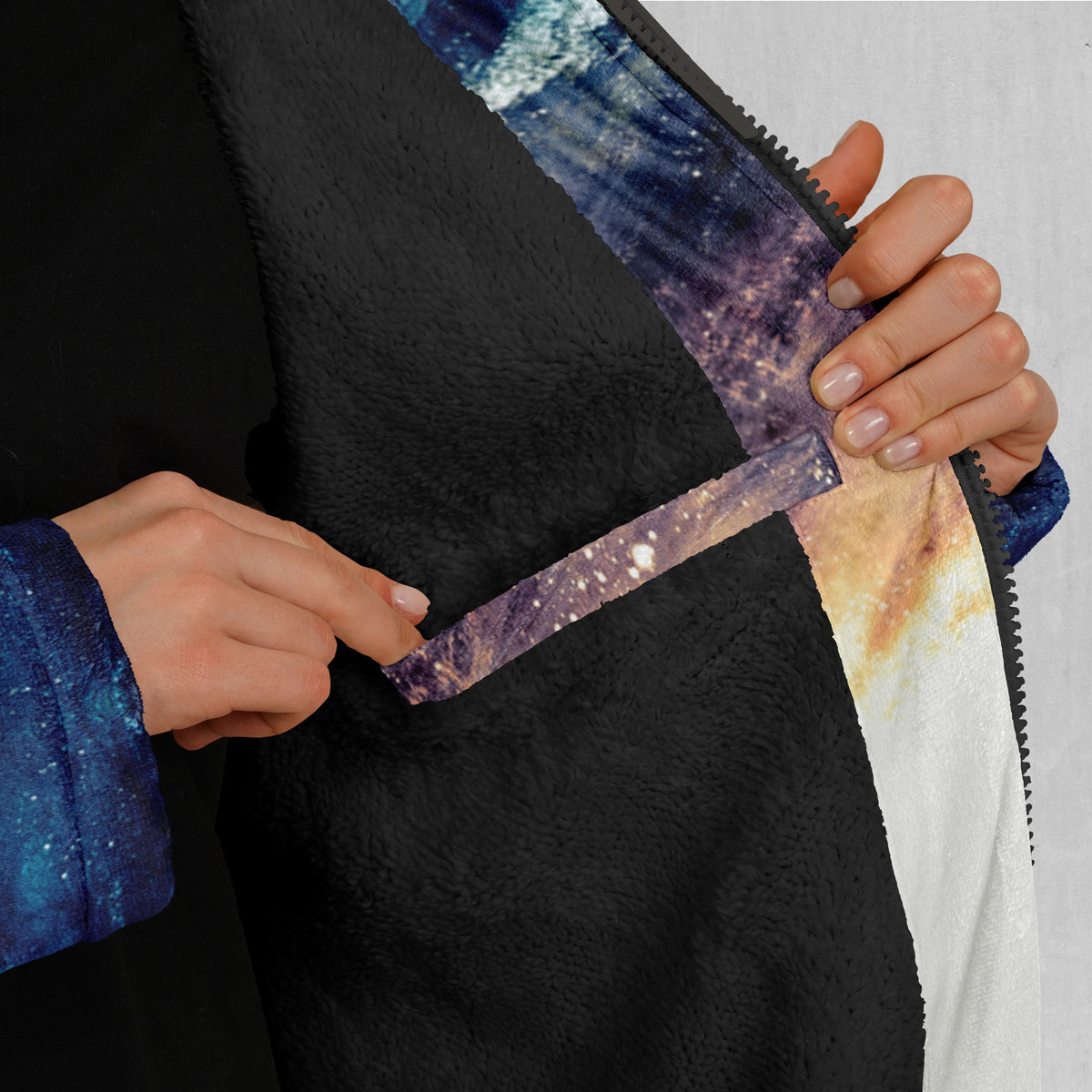 Spiral Galaxy Zip Up Cloak (Black Fur)