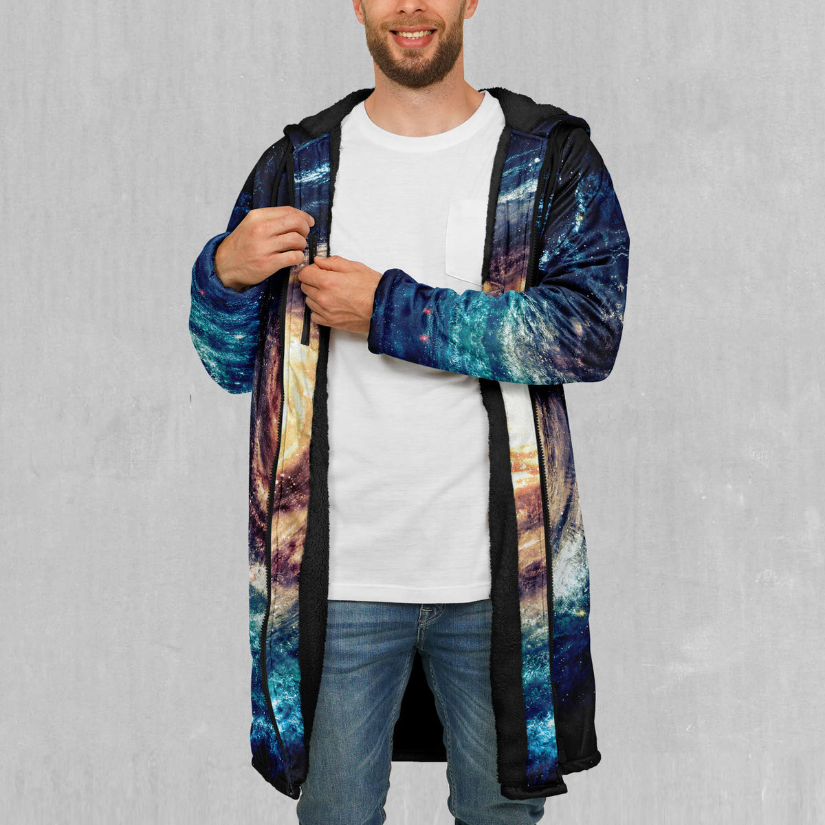 Spiral Galaxy Zip Up Cloak (Black Fur)