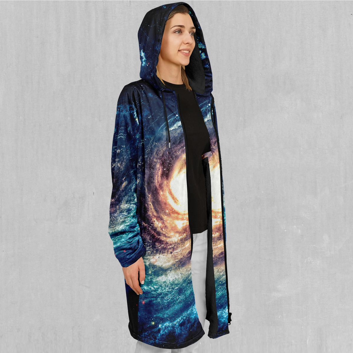 Spiral Galaxy Zip Up Cloak (Black Fur)