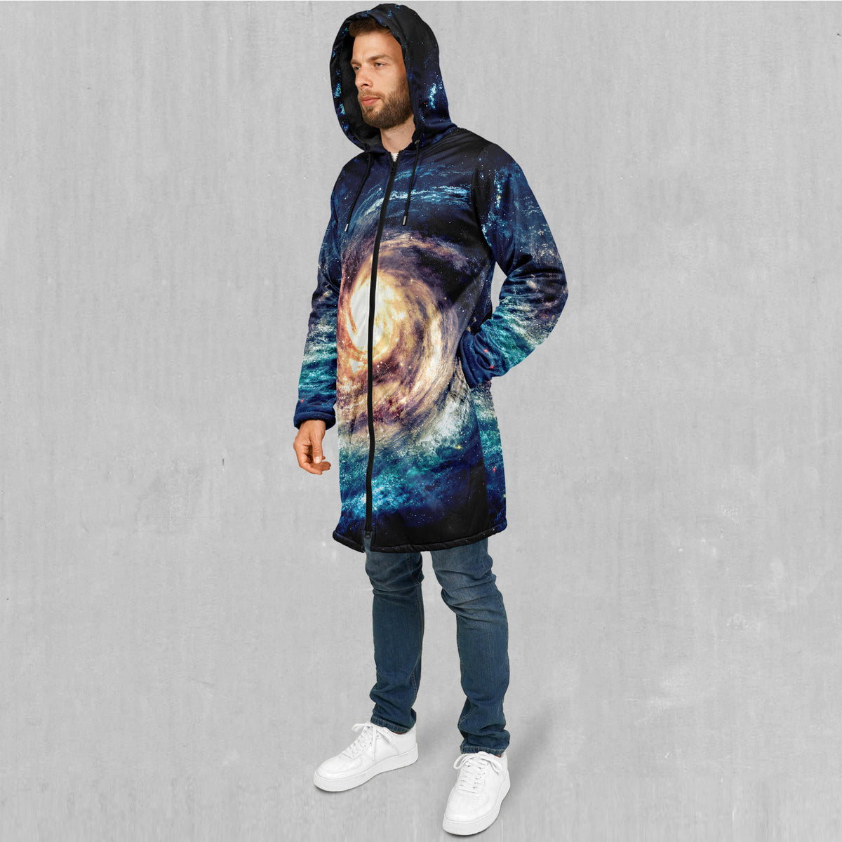 Spiral Galaxy Zip Up Cloak (Black Fur)