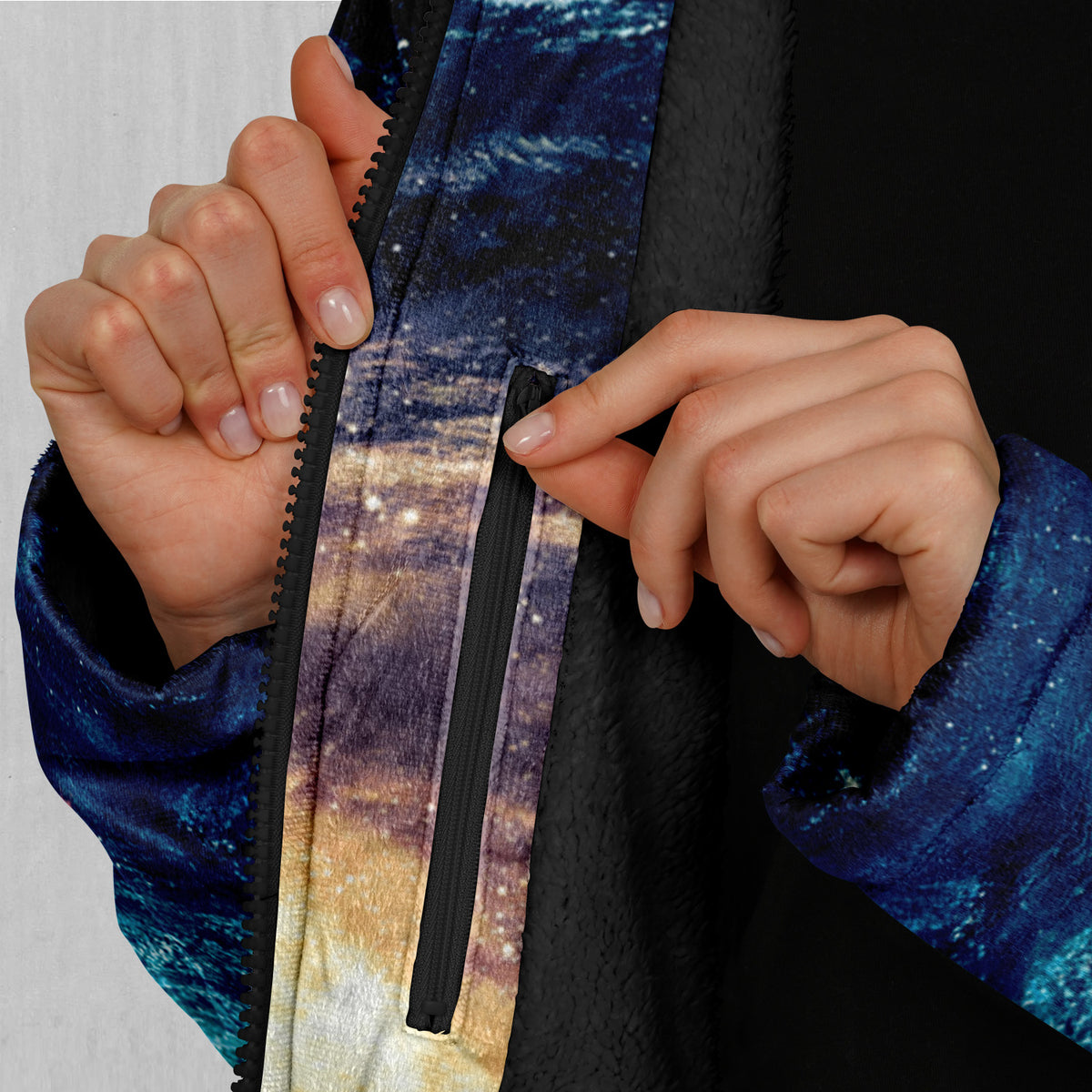 Spiral Galaxy Zip Up Cloak (Black Fur)