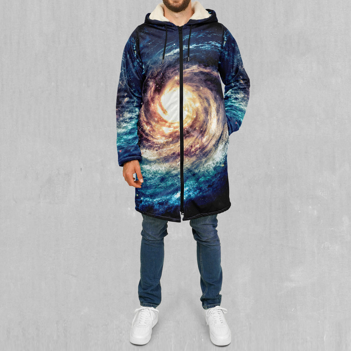 Spiral Galaxy Zip Up Cloak (White Fur)