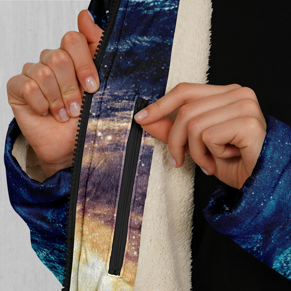 Spiral Galaxy Zip Up Cloak (White Fur)